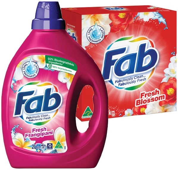 Fab Laundry Liquid 1.8-2 Litre or Powder 1.8-2kg Selected Varieties