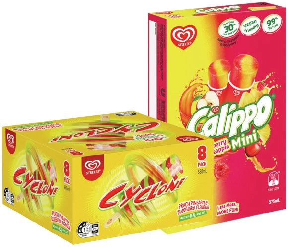 Streets Cyclone Ice Block 8 Pack or Calippo Mini 10 Pack Selected Varieties