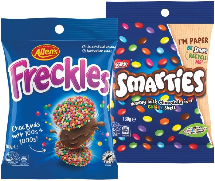 Allen’s Freckles, Jaffas or Nestlé Smarties Share Pack 160g