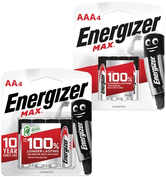 Energizer Max AA or AAA Batteries 4 Pack