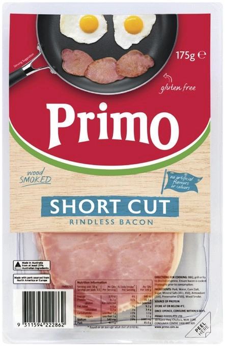 Primo Wood Smoked Short Cut Rindless Bacon 175g