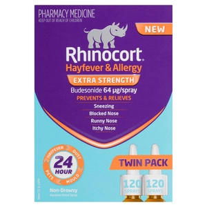 RHINOCORT Hayfever & Allergy Non-Drowsy Nasal Spray Extra Strength 120 Sprays 2 Pack