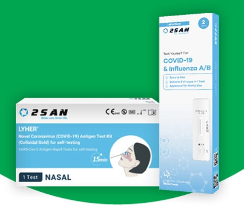 2San Lyher COVID-19 Antigen Self-Testing 1 Pack or Covid/Influenza A/B Test 2 Pack