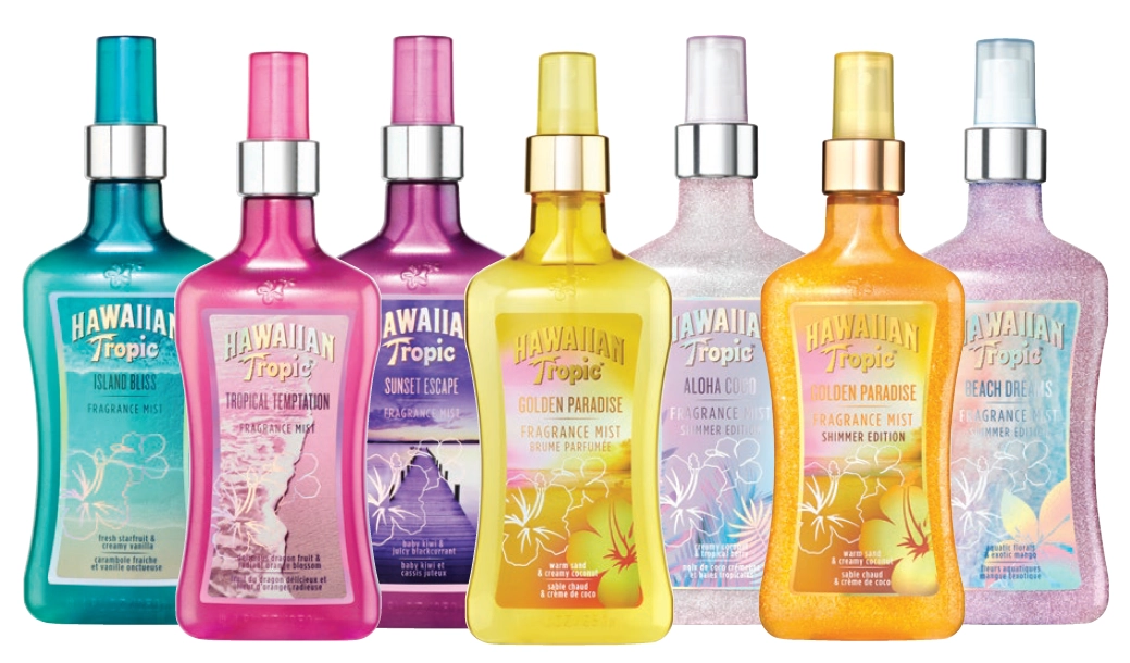 Hawaiian Tropic Island Bliss, Tropical Temptation, Sunset Escape, Golden Paradise, Aloha Coco Shimmer, Golden Paradise Shimmer or Beach Dreams Shimmer Body Mist 250ml