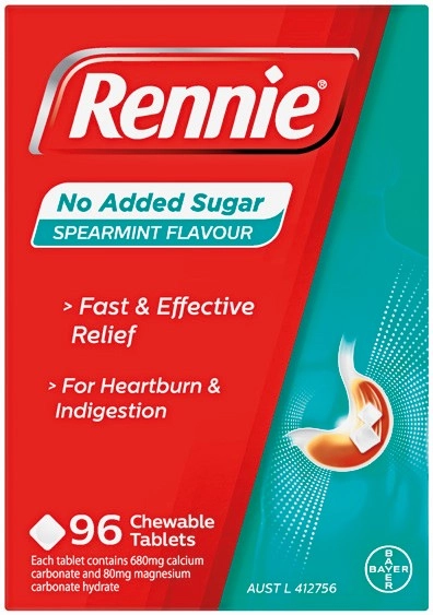 Rennie No Added Sugar Spearmint Flavour 96 Chewable Tablets