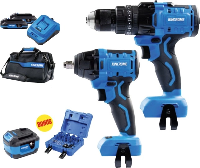 Kincrome 18V 2 Pce Drill & Impact Wrench Kit