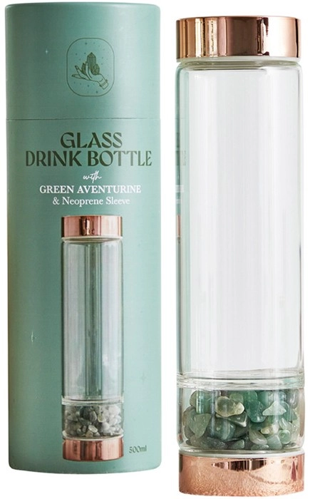 Glass Drink Bottle with Crystals 500ml