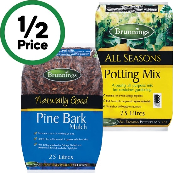 Brunnings Pine Bark or Potting Mix 25 Litre