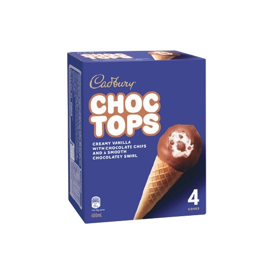 Cadbury Choc Tops Ice Cream Cones 400ml Pk 4