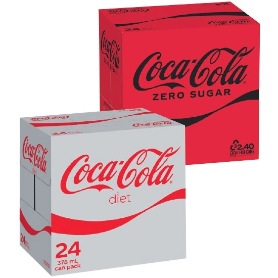 Coca-Cola Classic, Zero Sugar or Diet Soft Drink Varieties 24 x 375ml