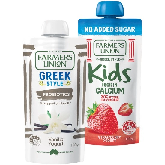 Farmers Union Greek Style Yoghurt Pouch 130g