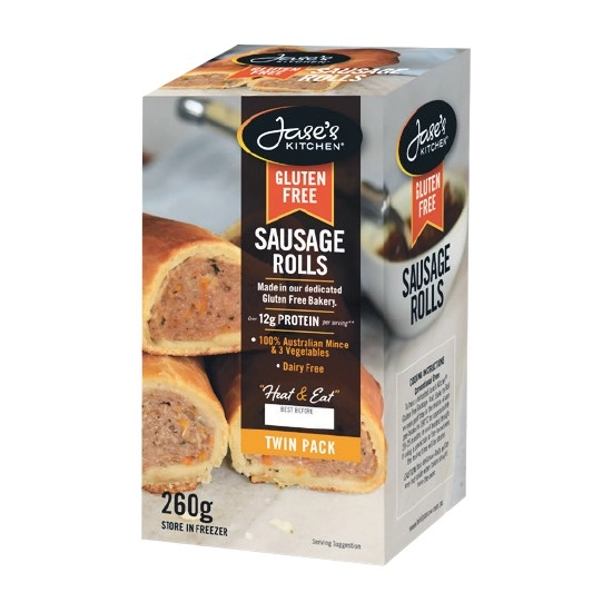 Jase’s Kitchen Gluten Free Sausage Rolls or Spinach & Ricotta Rolls 260g Pk 2 – From the Freezer