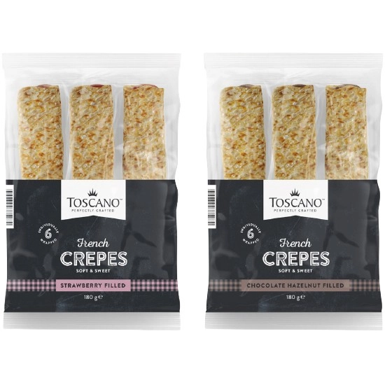 Toscano Chocolate or Strawberry Filled Crepes 180g