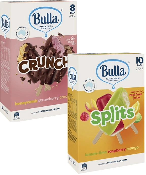 Bulla Splits or Crunch 8 Pack-14 Pack 400mL-750mL