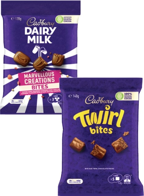 Cadbury or Europe Bites 120g-160g