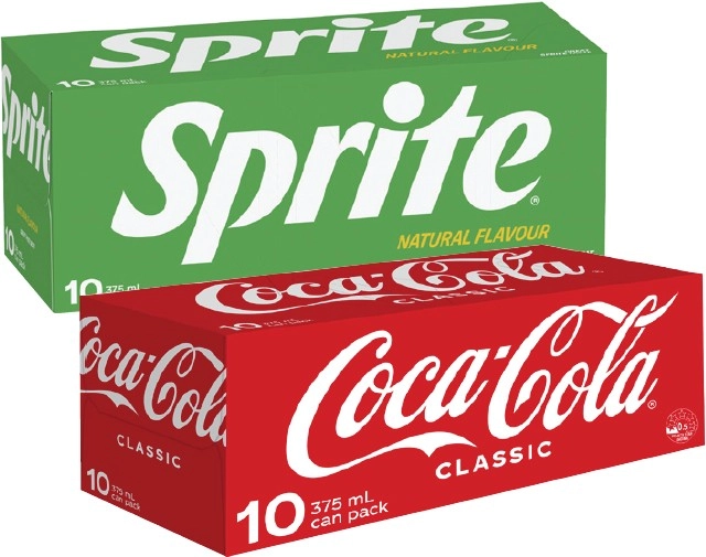 Coca-Cola, Fanta or Sprite Soft Drink 10x375mL