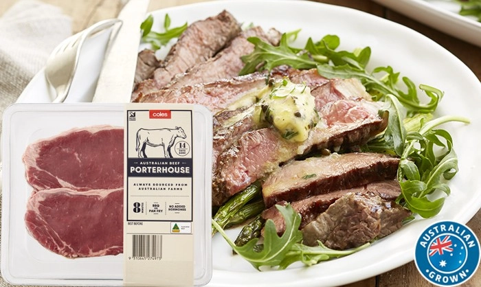 Coles Australian No Added Hormones Beef Porterhouse Steak 2 Pack 450g