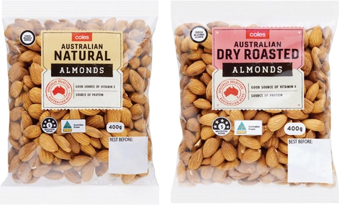 Coles Dry Roasted, Natural or Smoked Almonds 400g Pack