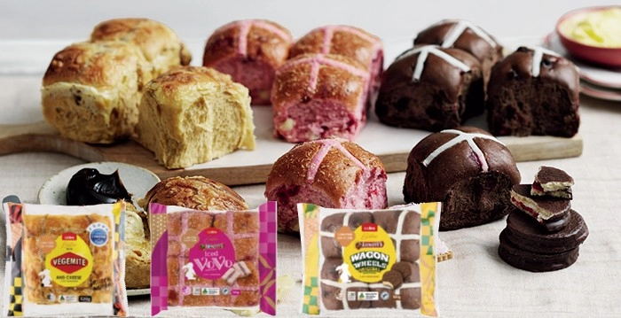 Coles Easter Vegemite & Cheese or Arnott’s Iced Vovo Inspired or Wagon Wheels Original Inspired Hot Cross Buns 4 Pack 320g