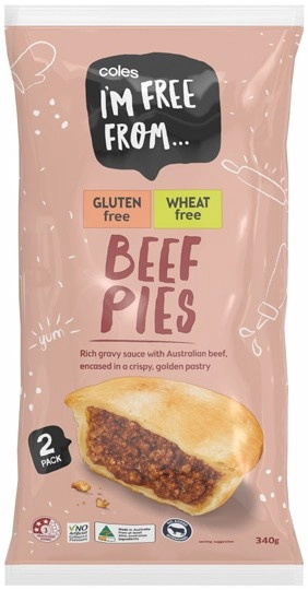 Coles I'm Free From Beef Pies 2 Pack 340g