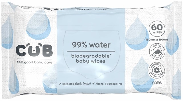 CUB Biodegradable Water Wipes 60 Pack