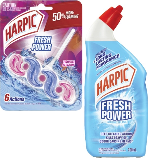 Harpic Fresh Power Liquid 700mL or In The Bowl Toilet Cleaner 39g