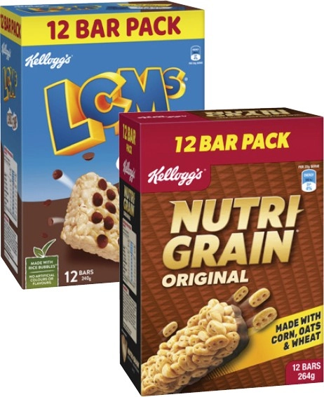 Kellogg's Nutri Grain or LCMs 12 Pack 240g-264g