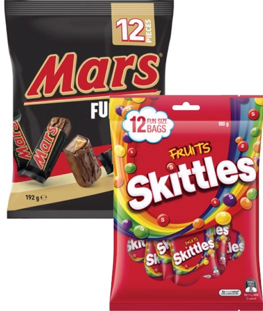 Mars Chocolate Fun Size 132g-192g or Skittles Fun Size 180g