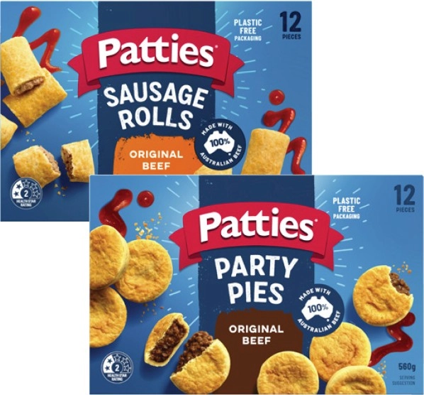 Patties Party Pies or Sausage Rolls 12 Pack 450g-560g