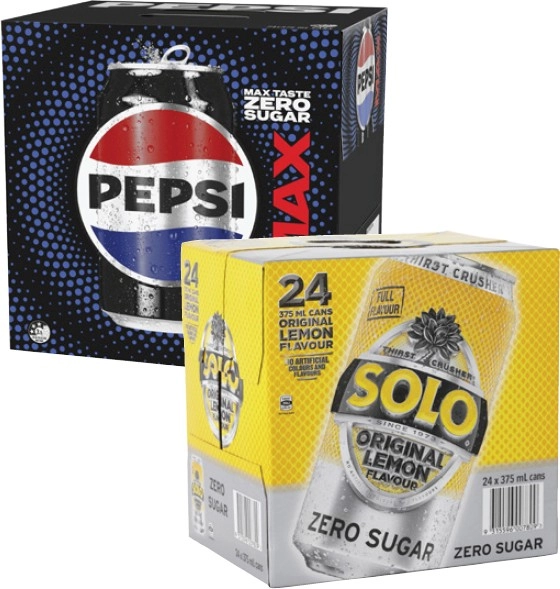 Pepsi or Solo Soft Drink 24x375mL