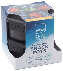 Smash Blue Stainless Steel Snack Pots 200mL 2 Pack