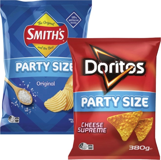 Smith's Crinkle Cut Potato Chips or Doritos Corn Chips 380g