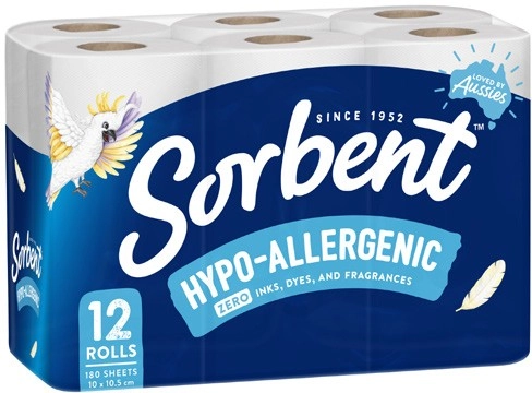 Sorbent 3-Ply Hypo Allergenic Toilet Tissue 12 Pack