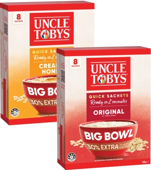 Uncle Tobys Big Bowl Oat Sachets 368g