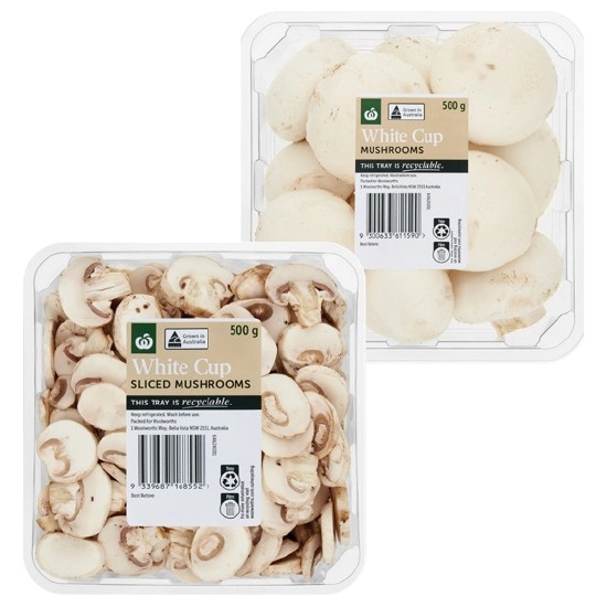 Australian Cup or Sliced Mushrooms 500g Pack