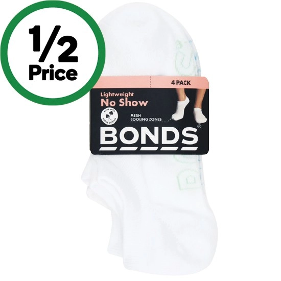 Bonds Ladies’ Lightweight No Show Socks Pk 4