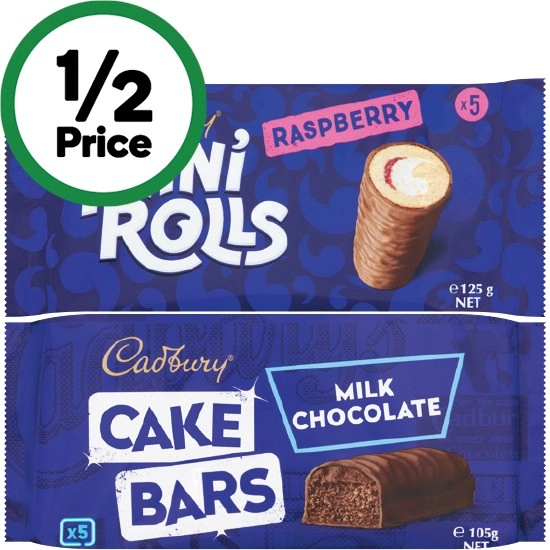 Cadbury Cake Bars or Mini Rolls Pk 5