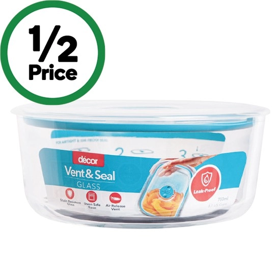 Decor Vent & Seal Glass Round Container 750ml