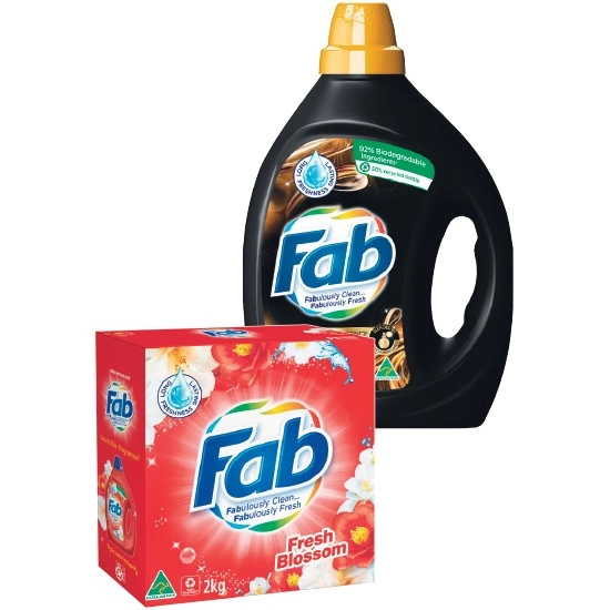 Fab Laundry Liquid 1.8-2 Litre or Powder 1.8-2 kg