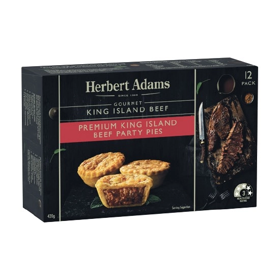 Herbert Adams King Island Beef Party Pies or Sausage Rolls 420g Pk 12 – From the Freezer