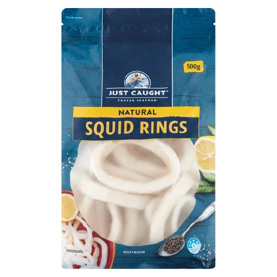 Just Caught Frozen Natural Squid Rings 500g – From the Seafood Freezer