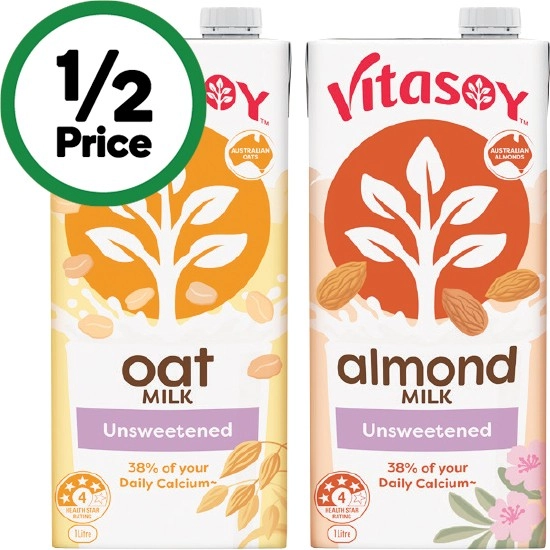 Vitasoy Almond or Oat Milk Unsweetened 1 Litre