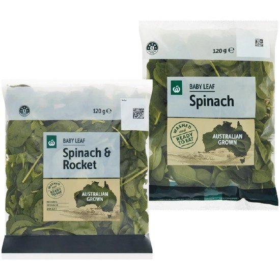 Woolworths Australian Baby Spinach & Rocket 120g or Woolworths Australian Baby Spinach 120g