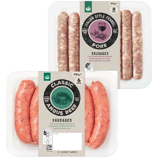 Woolworths Premium Butcher Style Sausage Varieties 450-500g