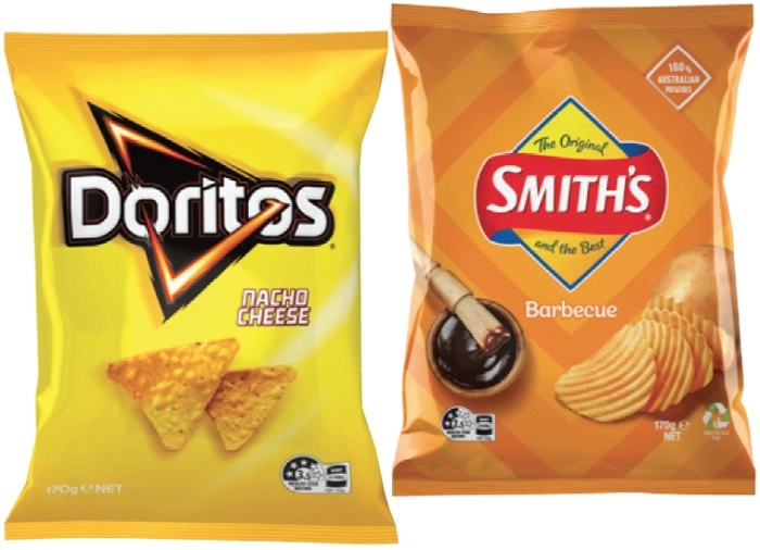 Doritos Corn Chips, Smith's Crinkle Cut Chips 150‑170g or Double Crunch Chips 150g Selected Varieties