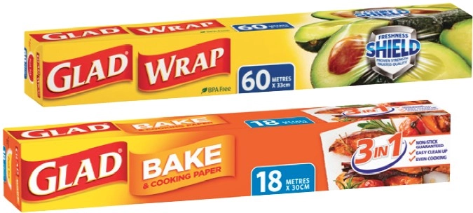 Glad Wrap 60mx33cm, Bake & Cooking Paper 18mx30cm or Aluminium Foil 20mx30cm