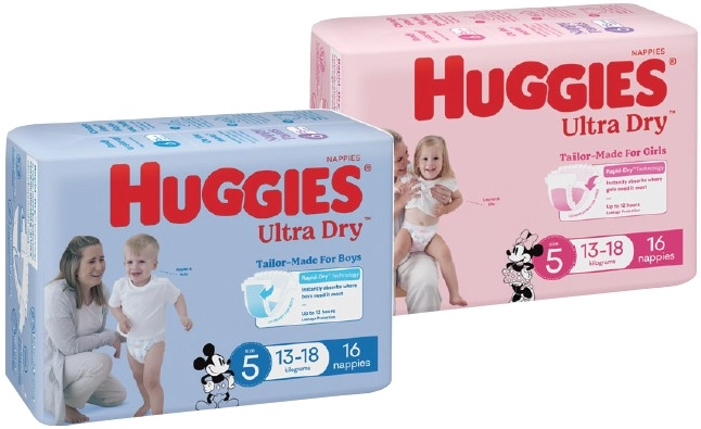 Huggies Ultra Dry, Newborn or Infant Nappies 14‑28 Pack Selected Varieties