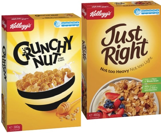 Kellogg's Cereal Crunchy Nut Corn Flakes 380g, Just Right 460g or Original Special K 300g