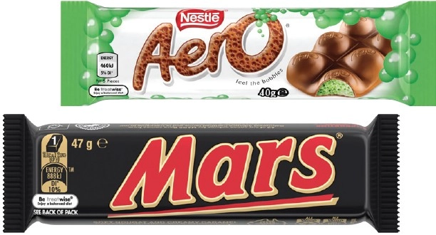 Mars 44‑56g, Nestlé 35‑50g Medium Bars or M&M’s 35‑49g Selected Varieties