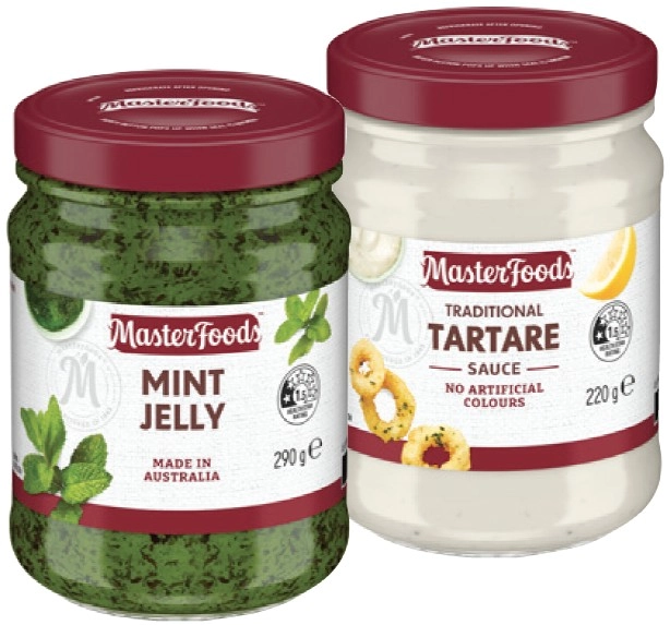 MasterFoods Mint Jelly 290g, Tartare Sauce 220g or Seafood Cocktail Sauce 260g